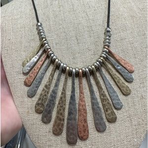 Multi metal necklace silver gold and rose gold